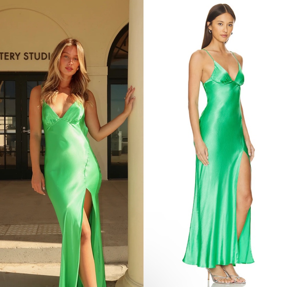 NEW NWT Bec + Bridge Ren Split Satin Maxi Dress Emerald Green